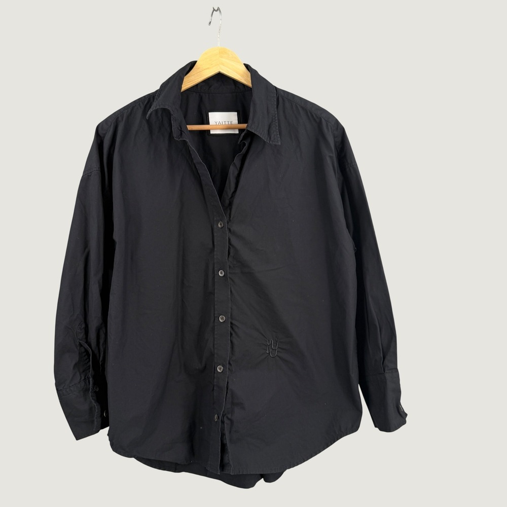 Yaitte Buoy Shirt Womens Small Black Cotton Button Down Oversized